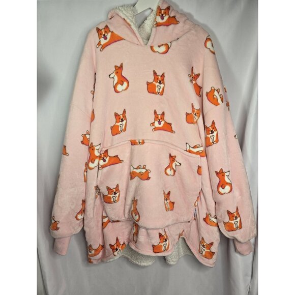 THE OODIE Adult Oversized Hoodie Blanket Fleece Sherpa Corgi Dog Print- ONE SIZE - Picture 2 of 16